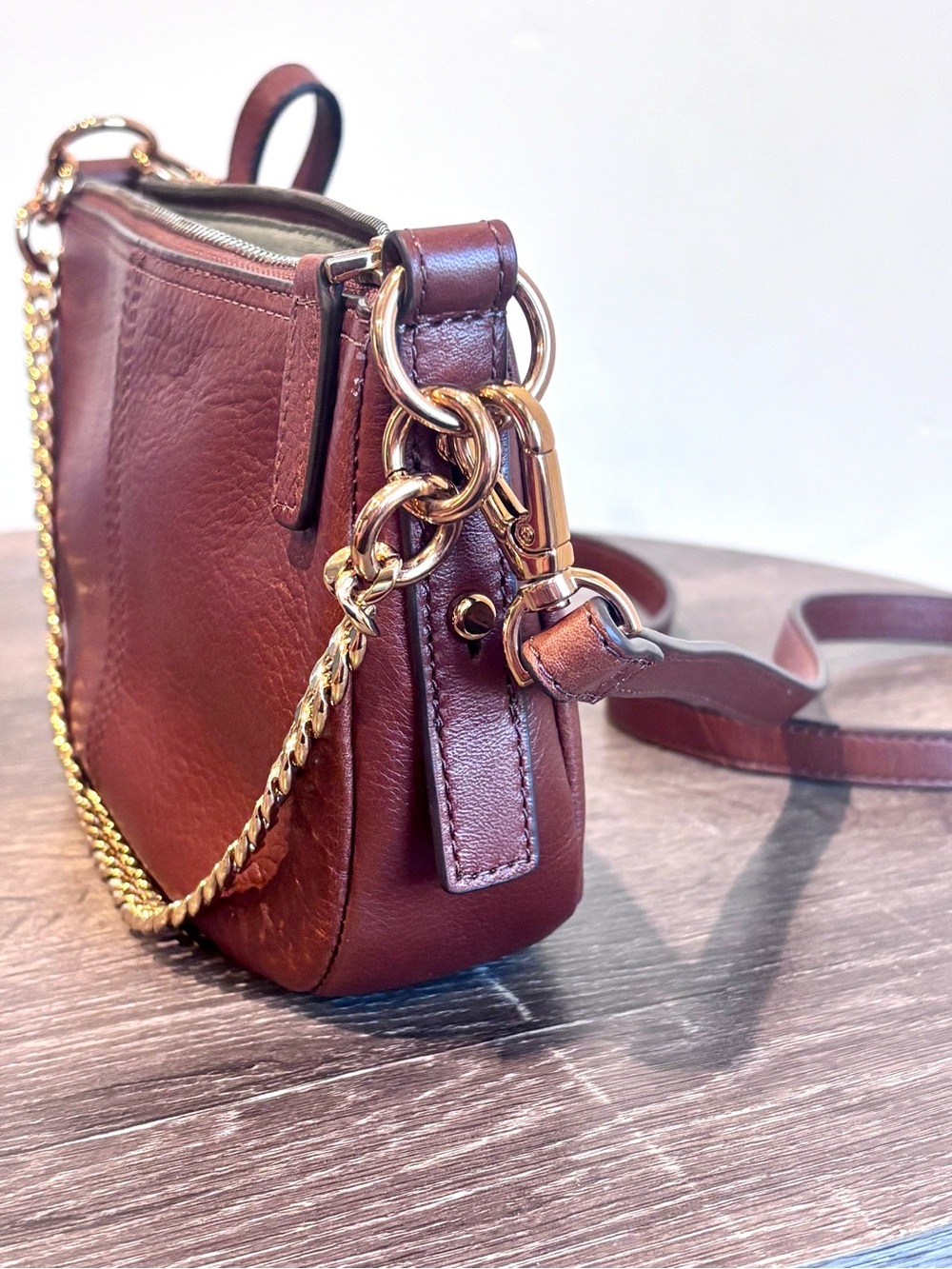 Fossil Women's Brown Jolie Leather Chain-Accent Crossbody Bag - Picture 5 of 12
